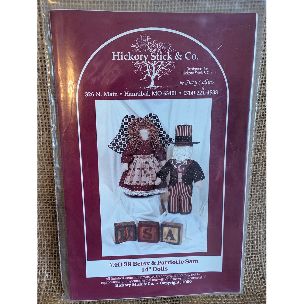 Hickory Stick & Co Betsy & Patriotic Sam 14" Dolls Sewing Pattern H139 1990